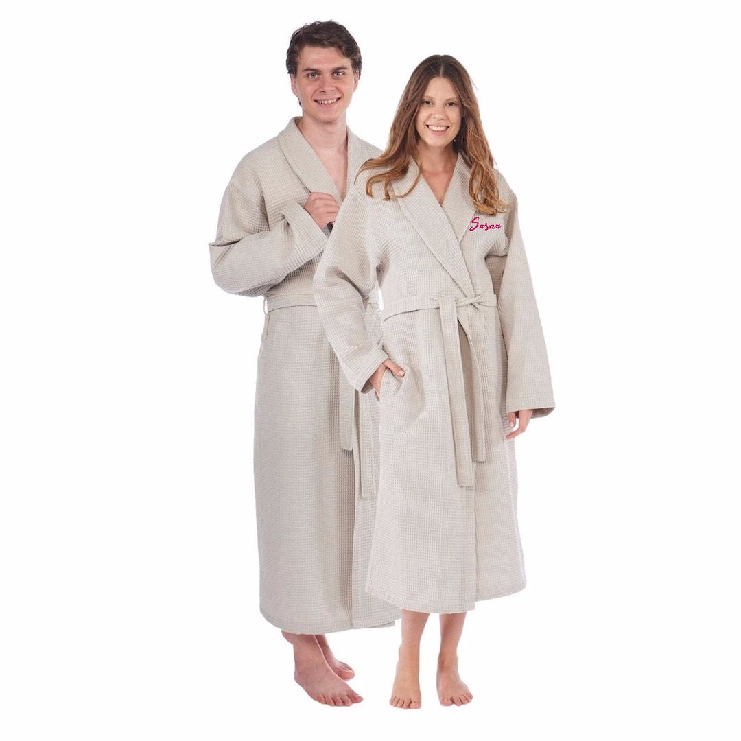Personalized Cotton Waffle Shawl Spa Robe, Monogrammed Anniversary Gift ...