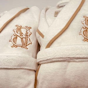 Personalized Turkish Plush Robe with Piping, Monogrammed 100% Cotton, Custom, Embroidered, Couples, Wedding Robe | Made in Turkey image 9