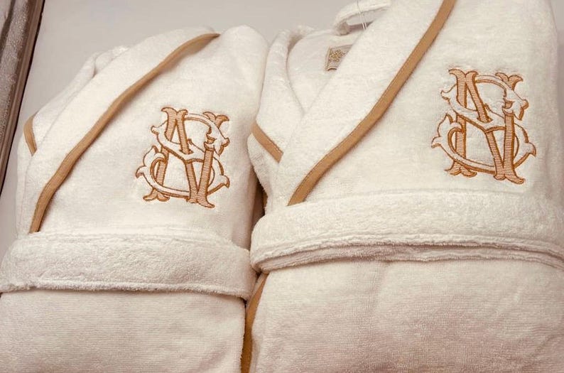 Personalized Turkish Plush Robe with Piping, Monogrammed 100% Cotton, Custom, Embroidered, Couples, Wedding Robe | Made in Turkey image 9