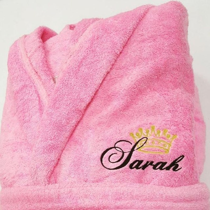 Personalized Hooded Turkish Terry Bath Robe, Monogrammed Robe with Hood, Embroidered, Custom Terry 100% Cotton Gift, Heavy Long Bathrobe Pink