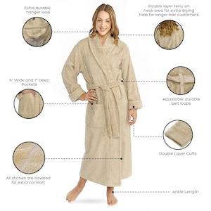 Personalized Full Ankle Length Terry Shawl Bathrobe, Embroidered, Monogrammed, Custom Robe, 100% Combed Pure Turkish Cotton, Unisex image 4