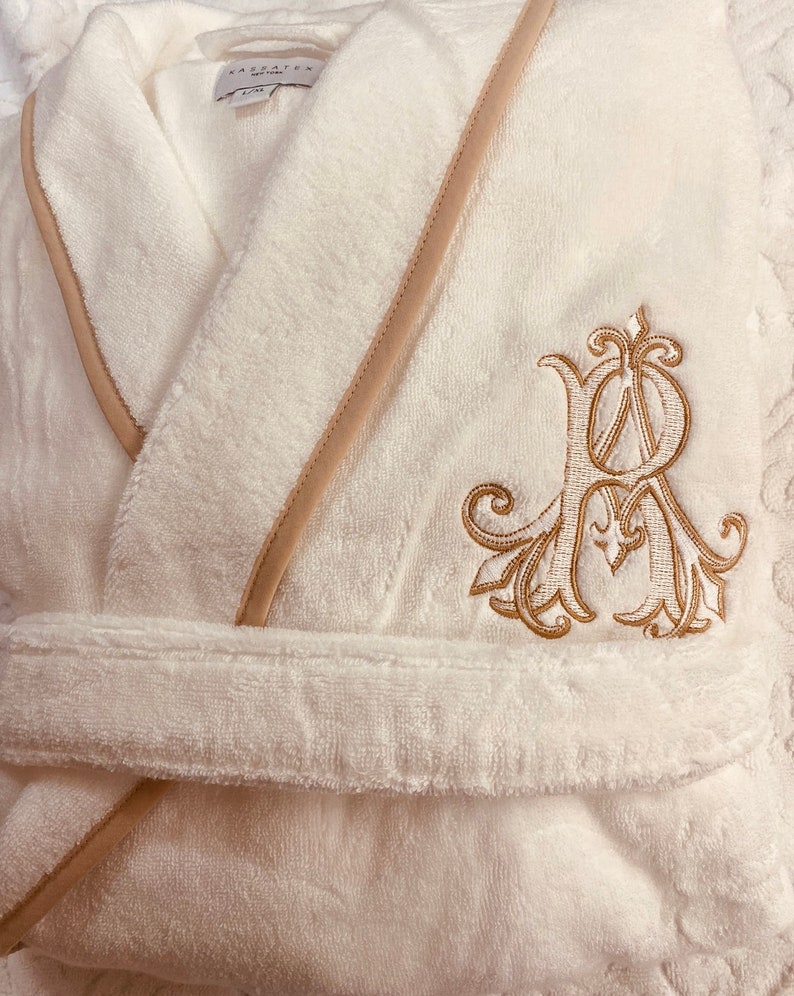 Personalized Turkish Plush Robe with Piping, Monogrammed 100% Cotton, Custom, Embroidered, Couples, Wedding Robe Made in Turkey image 3