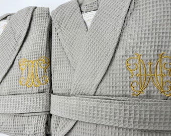 Personalized Cotton Waffle Shawl Spa Robe, Monogrammed Anniversary Gift
