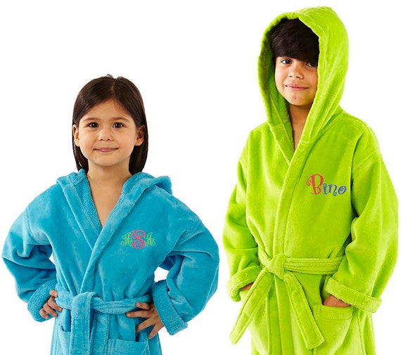 embroidery available Hooded Velour Terry Kids Bathrobe Robes for Girls and Boys