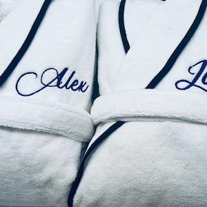 Personalized Turkish Plush Robe with Piping, Monogrammed 100% Cotton, Custom, Embroidered, Couples, Wedding Robe | Made in Turkey image 10