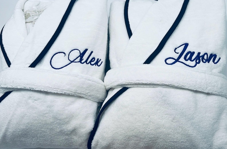 Personalized Turkish Plush Robe with Piping, Monogrammed 100% Cotton, Custom, Embroidered, Couples, Wedding Robe | Made in Turkey image 10