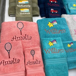 Personalized 3 piece Bath Towel Set, Embroidered Bath Towel, Hand Towel, Wash Towel, Monogrammed/Customized, Kids, Teen and Adults image 2