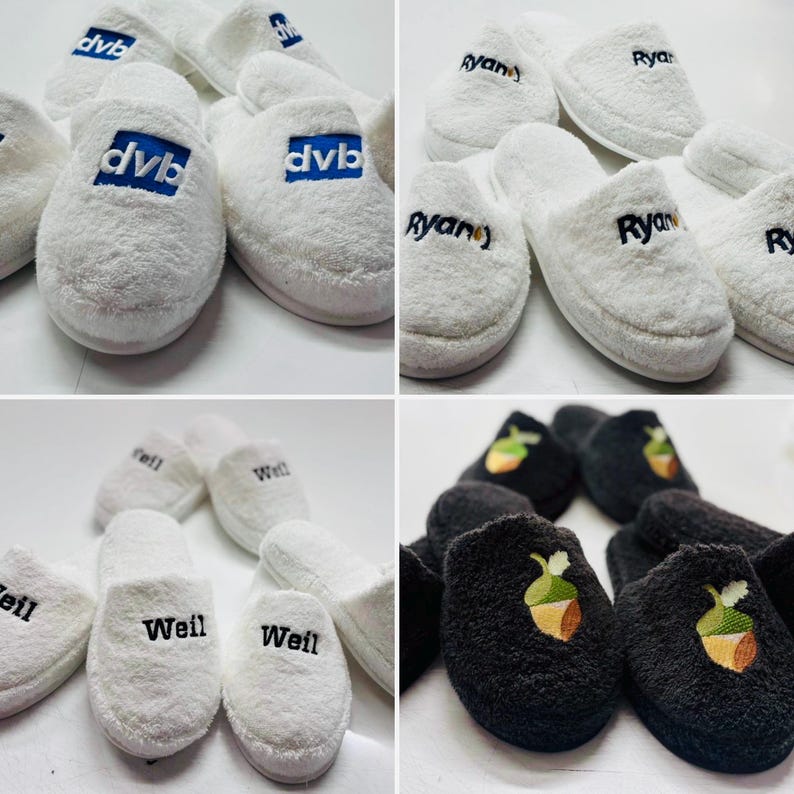 Custom Logo Turkish Terry Cotton Slippers, Branded Corporate Gifts, Promotional Spa Hotel Slippers, Bulk Company Giveaway image 1
