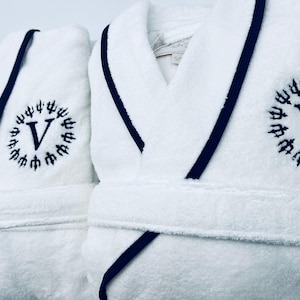 Personalized Turkish Plush Robe with Piping, Monogrammed 100% Cotton, Custom, Embroidered, Couples, Wedding Robe | Made in Turkey image 15