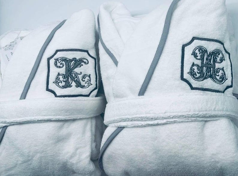 Personalized Turkish Plush Robe with Piping, Monogrammed 100% Cotton, Custom, Embroidered, Couples, Wedding Robe | Made in Turkey image 11