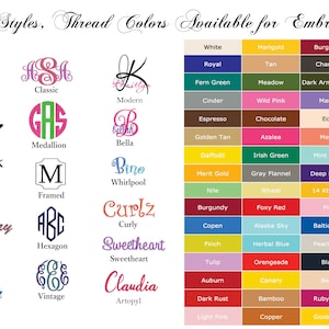 Embroidery Fonts designs thread colors for Turkish Towels and bathrobes, Made in Turkey