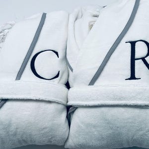 Personalized Turkish Plush Robe with Piping, Monogrammed 100% Cotton, Custom, Embroidered, Couples, Wedding Robe | Made in Turkey image 8