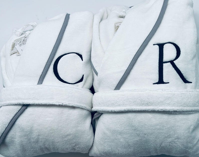 Personalized Turkish Plush Robe with Piping, Monogrammed 100% Cotton, Custom, Embroidered, Couples, Wedding Robe | Made in Turkey image 8