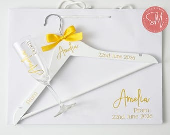 Personalised Prom Gift Set - Prosecco Flute, Hanger & Boutique Bag - Leavers / Graduation / Formal 2026