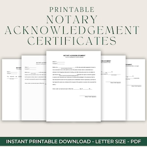 8 Printable Notary Acknowledgment Certificates - Acknowledgments - Printable Certificates - Notarial Certificates - PDF Format Template