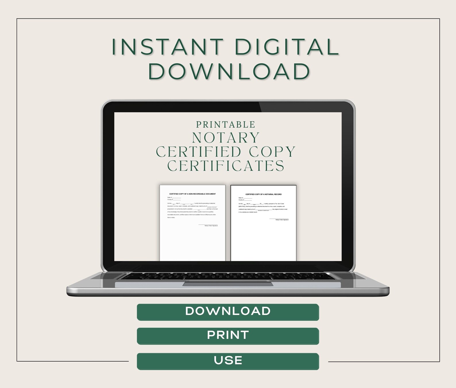 2 Printable Notary Certified Copy Certificates Notarial Certificates