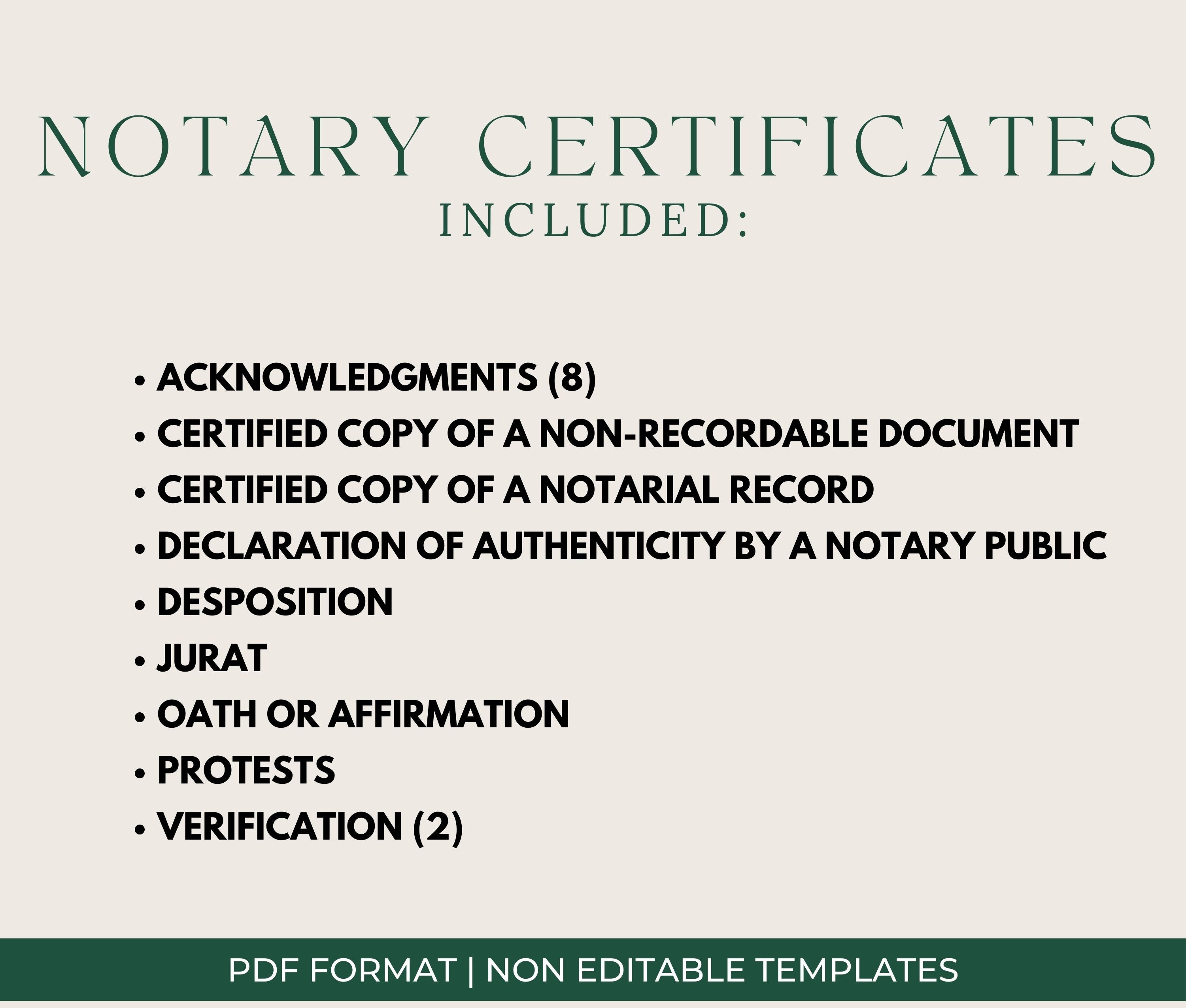 17 Printable Notary Certificates - Acknowledgements - Jurat - Oath ...