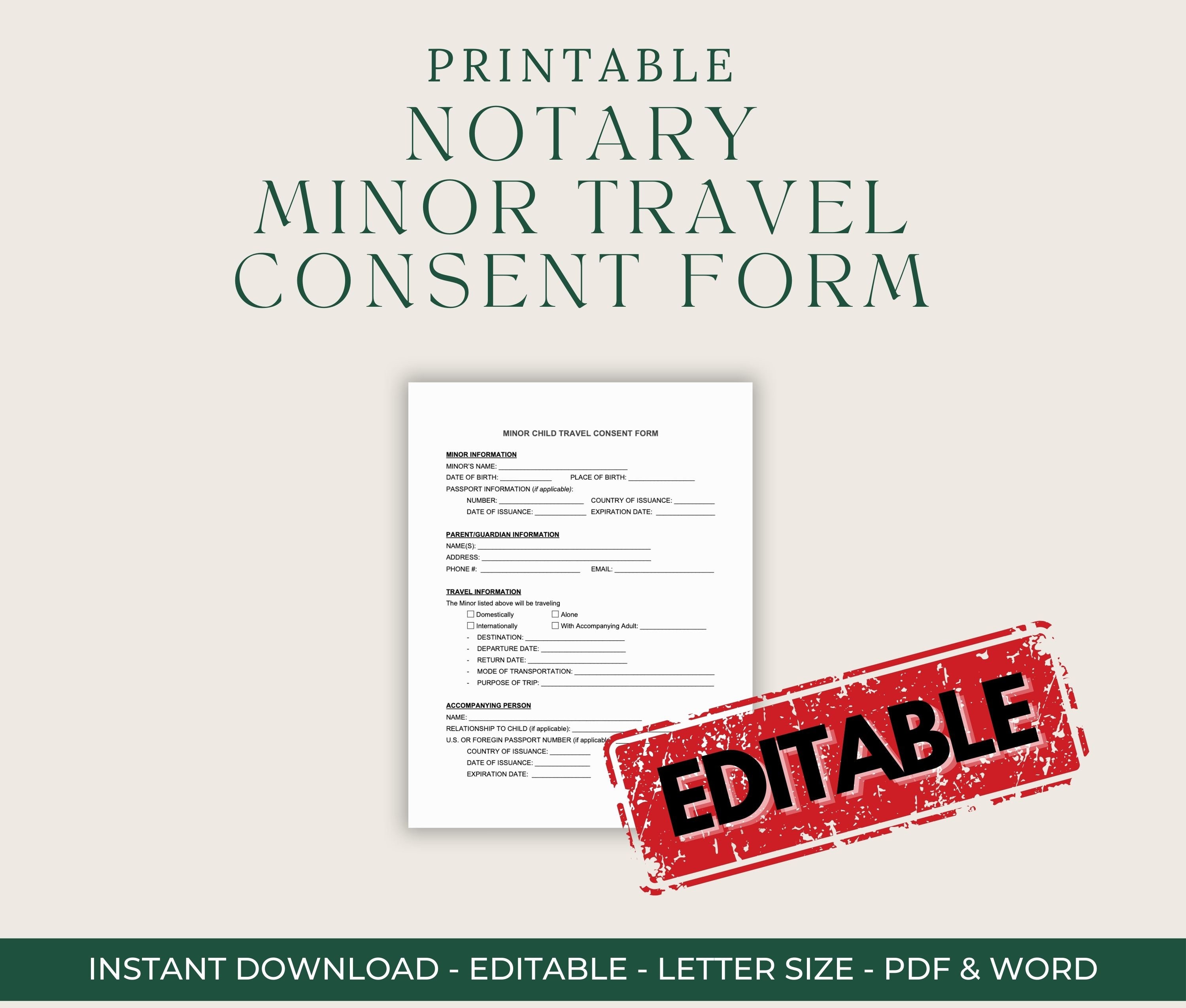 3 Printable Minor Travel Consent Forms - Editable Word Doc - Printable ...