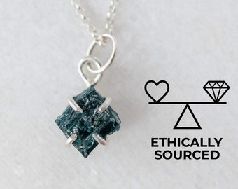 Raw Teal Sapphire Pendant: September Birthstone Necklace