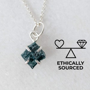 Raw sapphire charm, Rough natural teal sapphire pendant, personalized September birthstone necklace, Raw gemstone necklace