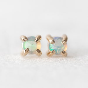 Opal stud earrings, Dainty natural opal studs, October birthstone jewelry, Rose cut opal earrings, Tiny stud earrings