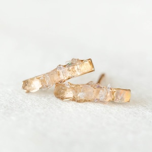Raw Gemstone Earrings, Stud Minimalist Bridal Wedding Earrings For Women, Tiny Bar Earrings, Opal Jewelry, Herkimer Diamond Earrings