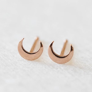 Dainty Crescent Moon Stud Earrings: in Gold Fill, Sterling Silver or 14k solid gold