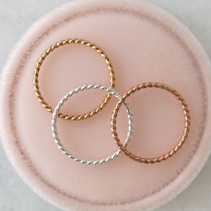 Twist Gold Filled Stacking Ring: Dainty Textured Wedding Band in Sterling Silver