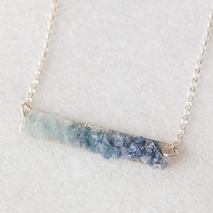 Blue ombre necklace, Multi gemstone jewelry, Aquamarine, Kyanite and Sapphire Bar Necklace, Raw Crystal Necklace, image 1