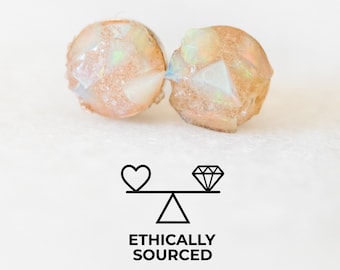 Raw opal earrings, Rough natural opal studs, Raw gemstone studs, October birthstone gift, Opal jewelry