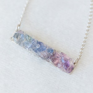 Ombre bar necklace - Amethyst, sapphire and tanzanite jewelry - Birthstone necklace - Raw gemstone necklace for her