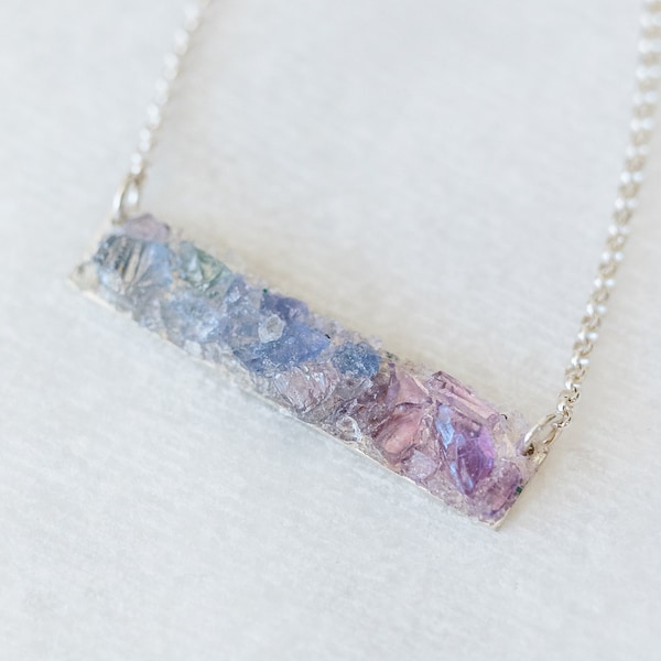 Ombre bar necklace - Amethyst, sapphire and tanzanite jewelry - Birthstone necklace - Raw gemstone necklace for her