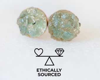 Raw emerald earrings - Rough gem stud earrings - May birthstone jewelry gift