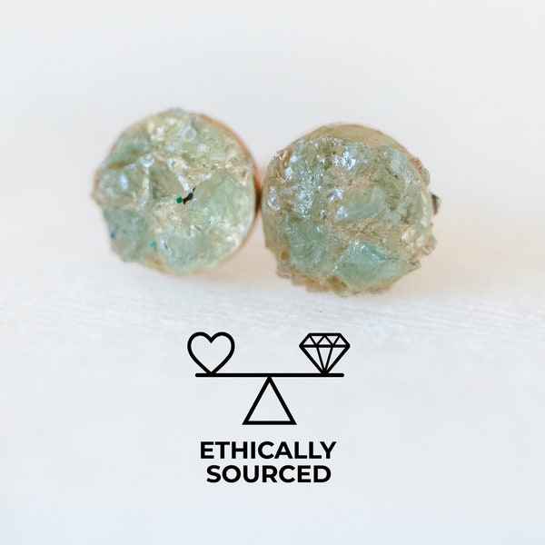 Raw emerald earrings - Rough gem stud earrings - May birthstone jewelry gift