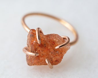Raw sunstone ring, Non traditional engagement ring, Energy jewelry, Raw gemstone jewelry, Orange promise ring