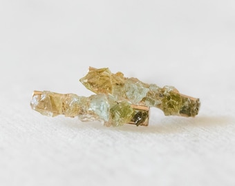 Raw Crystal Green Ombre Earrings, Emerald Earrings, May Birthstone Gift For Her, Bar Stud Earrings, Bridesmaid Gift, Green Tourmaline