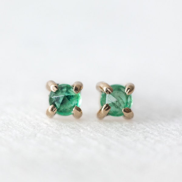 Emerald stud earrings - Natural gemstone studs - May birthstone jewelry
