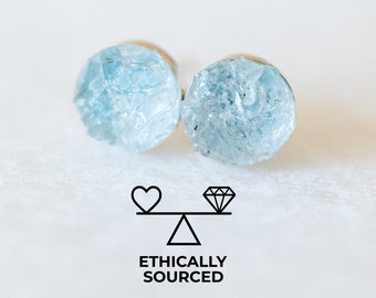 Aquamarine Earrings, Raw Stone Studs, March Birthstone Jewelry, Gift For Her, Raw Gemstone Earrings, Aquamarine Jewelry, Silver Studs