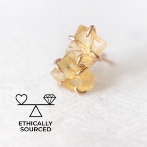 Raw citrine earrings - November birthstone earrings - Yellow citrine studs for birthday gift