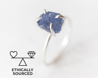 Blue engagement ring - Raw sapphire jewelry - Virgo zodiac stone gift
