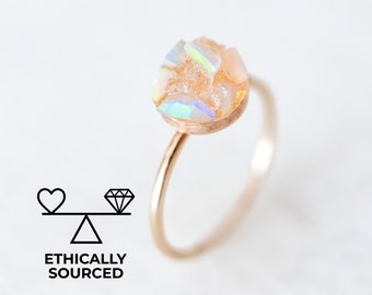 Raw Opal Ring, Rough Crystal Ring, Ethiopian Opal Ring, Raw Gemstone Jewelry, October Birthstone Ring, Non Traditional Engagement Ring