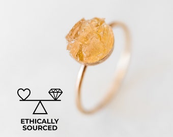 Citrine Ring, Raw Citrine Ring, Gemstone Ring, Raw Diamond Ring, Sterling Silver Ring, November Birthstone Ring, Raw Crystal Ring, Wedding