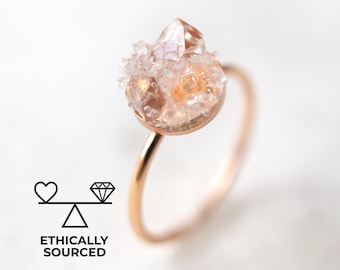 Raw Diamond Ring, Herkimer Diamond Ring, Raw Crystal Jewelry, April Birthstone Gift, Gifts For Her, Gemstone Jewellery