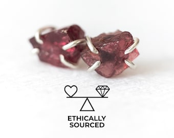 Raw garnet earrings - January birthstone earrings - Raw stone studs - Ethically sourced gemstone jewelry