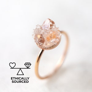 Raw Diamond Ring, Herkimer Diamond Ring, Raw Crystal Ring, April Birthstone Ring, Gifts For Her, Round Diamond Ring, Gemstone Ring, Rose