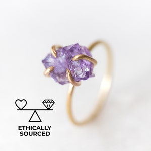 Raw Amethyst Ring, February birthstone ring, Ethically sourced natural amethyst, Amethyst engagement ring, Rough amethyst jewelry