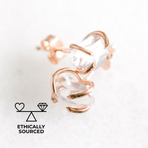 Raw Diamond Earrings, Herkimer Diamond Earrings, April Birthstone Earrings, Spiritual Studs, Gemstone Stud Earrings, Aries Jewelry, Gift
