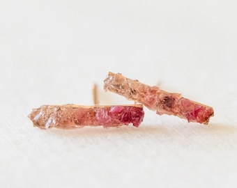 Pink Ombre Studs Earrings, Pink Tourmaline Studs, Raw Gemstone Mosaic Earrings, Boho Earrings, Bridesmaid Gift, Rose Quartz Studs, Statement