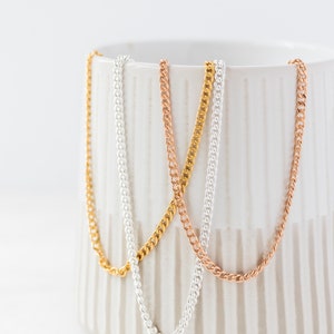 Gold chain necklace, Curb link chain choker, Gold fill cuban link layering necklace, Customized length inclusive size necklace