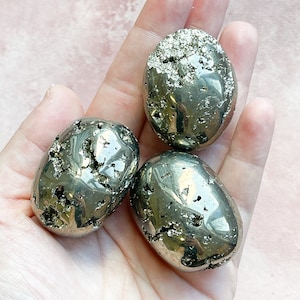 Pyrite Palm Stone - Ethically Sourced Druzy Tumbled Stone for Wealth and Abundance